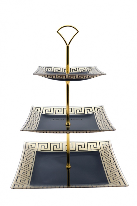 Ваза для фруктов 3-х ярусная "Этруска" 164587 (85-010) черн. зол.      1/4шт.