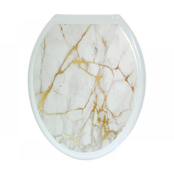 Сиденье для унитаза жесткое Декор "Белый мрамор" с крышкой     1/10шт.