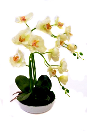 Композиция "Орхидея" JH014029 (белая) Р-47 в горшке керам. (с эффектом натур. лепестков) 1/16шт.
